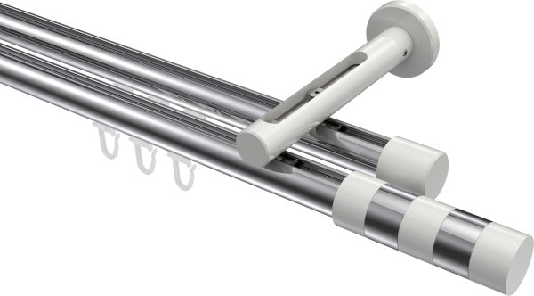 Innenlauf Gardinenstange Aluminium / Metall 20 mm Ø 2-läufig SITENO - Mavell Chrom / Weiß 100 cm