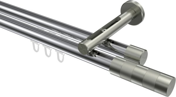 Innenlauf Gardinenstange Aluminium / Metall 20 mm Ø 2-läufig SITENO - Mavell Chrom / Edelstahl-Optik 100 cm