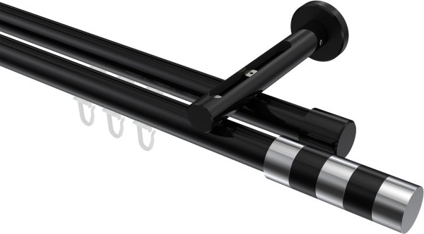Innenlauf Gardinenstange Aluminium / Metall 20 mm Ø 2-läufig SITENO - Mavell Schwarz 100 cm
