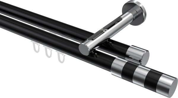 Innenlauf Gardinenstange Aluminium / Metall 20 mm Ø 2-läufig SITENO - Mavell Schwarz / Chrom 100 cm