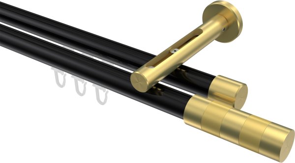 Innenlauf Gardinenstange Aluminium / Metall 20 mm Ø 2-läufig SITENO - Mavell Schwarz / Messing-Optik 100 cm