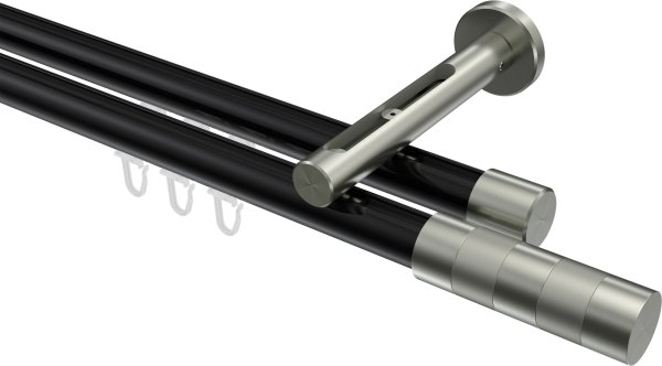 Innenlauf Gardinenstange Aluminium / Metall 20 mm Ø 2-läufig SITENO - Mavell Schwarz / Edelstahl-Optik 100 cm