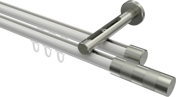 Innenlauf Gardinenstange Aluminium / Metall 20 mm Ø 2-läufig SITENO - Mavell Weiß / Edelstahl-Optik 100 cm