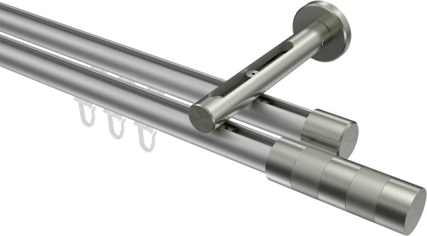 Innenlauf Gardinenstange Aluminium / Metall 20 mm Ø 2-läufig SITENO - Mavell Silbergrau / Edelstahl-Optik 100 cm