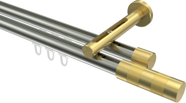 Innenlauf Gardinenstange Edelstahl-Optik / Messing-Optik 20 mm Ø 2-läufig SITENO - Mavell 100 cm
