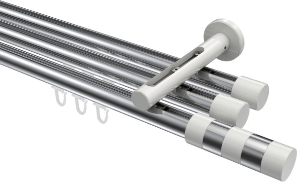 Innenlauf Gardinenstange Aluminium / Metall 20 mm Ø 3-läufig SITENO - Mavell Chrom / Weiß 100 cm