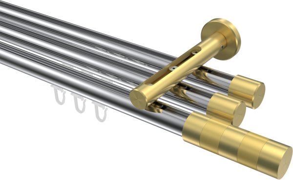 Innenlauf Gardinenstange Aluminium / Metall 20 mm Ø 3-läufig SITENO - Mavell Chrom / Messing-Optik 100 cm