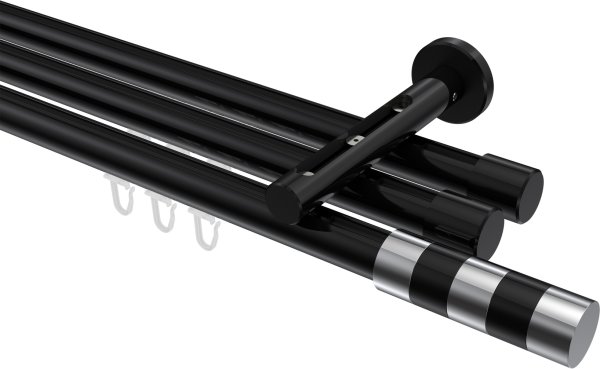 Innenlauf Gardinenstange Aluminium / Metall 20 mm Ø 3-läufig SITENO - Mavell Schwarz 100 cm