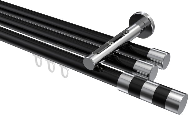 Innenlauf Gardinenstange Aluminium / Metall 20 mm Ø 3-läufig SITENO - Mavell Schwarz / Chrom 100 cm