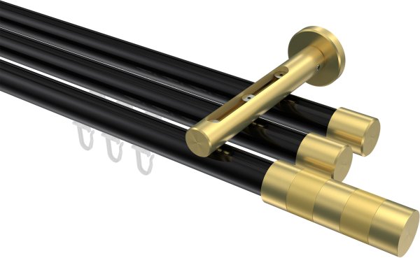 Innenlauf Gardinenstange Aluminium / Metall 20 mm Ø 3-läufig SITENO - Mavell Schwarz / Messing-Optik 100 cm