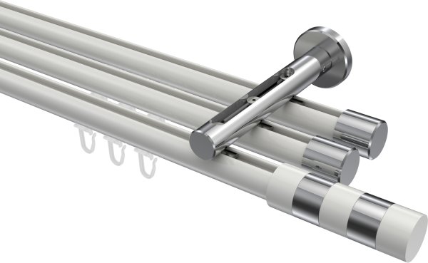 Innenlauf Gardinenstange Aluminium / Metall 20 mm Ø 3-läufig SITENO - Mavell Weiß / Chrom 100 cm