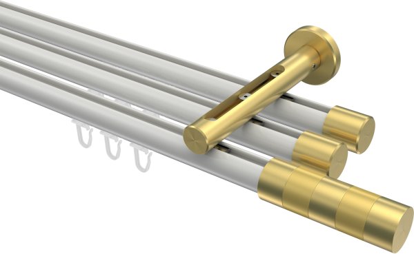 Innenlauf Gardinenstange Aluminium / Metall 20 mm Ø 3-läufig SITENO - Mavell Weiß / Messing-Optik 100 cm