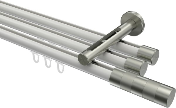 Innenlauf Gardinenstange Aluminium / Metall 20 mm Ø 3-läufig SITENO - Mavell Weiß / Edelstahl-Optik 100 cm