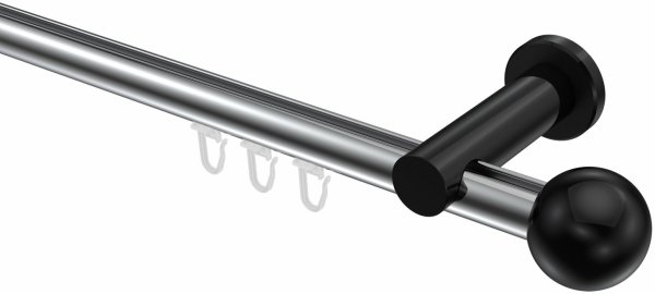 Innenlauf Gardinenstange Aluminium / Metall 20 mm Ø PLATON - Luino Chrom / Schwarz 100 cm