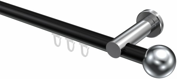 Innenlauf Gardinenstange Aluminium / Metall 20 mm Ø PLATON - Luino Schwarz / Chrom 100 cm