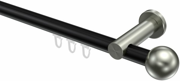 Innenlauf Gardinenstange Aluminium / Metall 20 mm Ø PLATON - Luino Schwarz / Edelstahl-Optik 100 cm