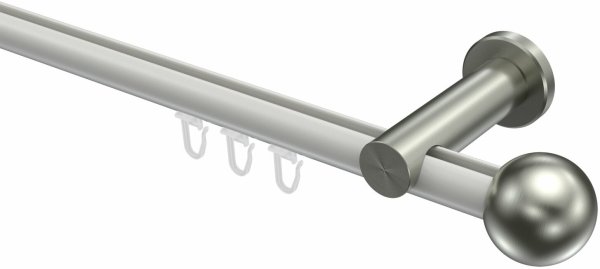 Innenlauf Gardinenstange Aluminium / Metall 20 mm Ø PLATON - Luino Weiß / Edelstahl-Optik 100 cm