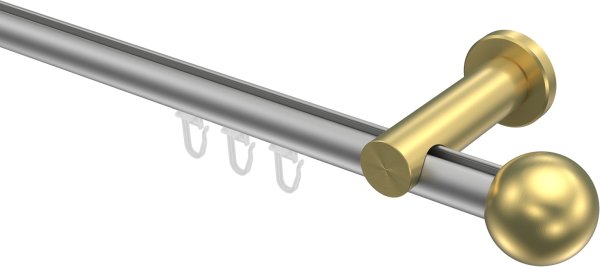 Innenlauf Gardinenstange Aluminium / Metall 20 mm Ø PLATON - Luino Silbergrau / Messing-Optik 100 cm