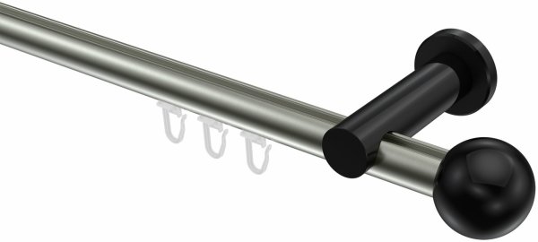 Innenlauf Gardinenstange Aluminium / Metall 20 mm Ø PLATON - Luino Edelstahl-Optik / Schwarz 100 cm