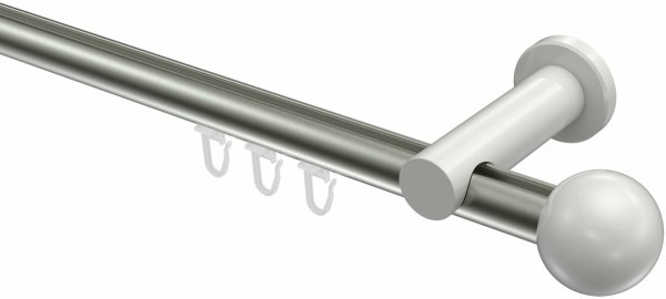 Innenlauf Gardinenstange Aluminium / Metall 20 mm Ø PLATON - Luino Edelstahl-Optik / Weiß 100 cm