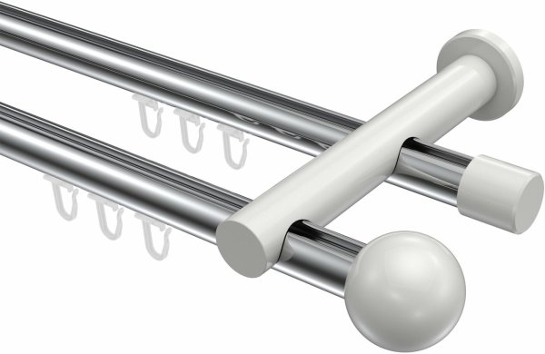 Innenlauf Gardinenstange Aluminium / Metall 20 mm Ø 2-läufig PLATON - Luino Chrom / Weiß 100 cm