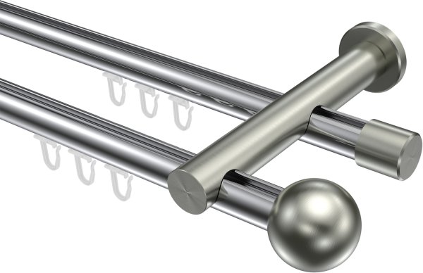 Innenlauf Gardinenstange Aluminium / Metall 20 mm Ø 2-läufig PLATON - Luino Chrom / Edelstahl-Optik 100 cm