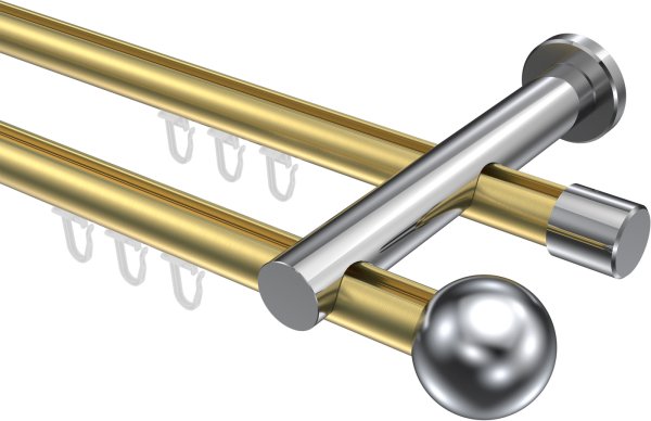 Innenlauf Gardinenstange Aluminium / Metall 20 mm Ø 2-läufig PLATON - Luino Messing-Optik / Chrom 100 cm