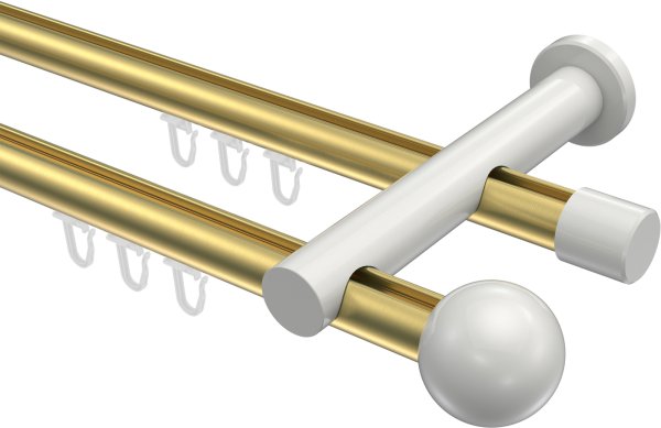 Innenlauf Gardinenstange Aluminium / Metall 20 mm Ø 2-läufig PLATON - Luino Messing-Optik / Weiß 100 cm