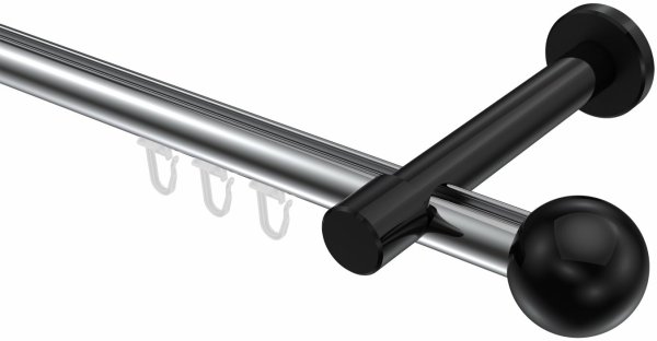 Innenlauf Gardinenstange Aluminium / Metall 20 mm Ø PRESTIGE - Luino Chrom / Schwarz 100 cm
