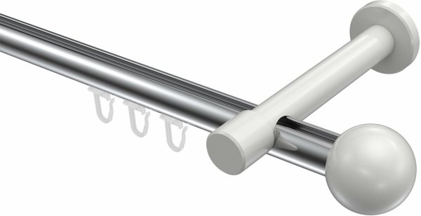 Innenlauf Gardinenstange Aluminium / Metall 20 mm Ø PRESTIGE - Luino Chrom / Weiß 100 cm