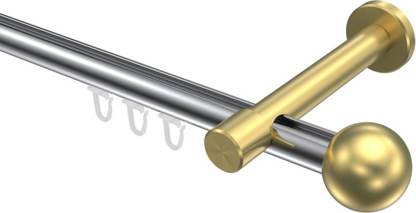 Innenlauf Gardinenstange Aluminium / Metall 20 mm Ø PRESTIGE - Luino Chrom / Messing-Optik 100 cm