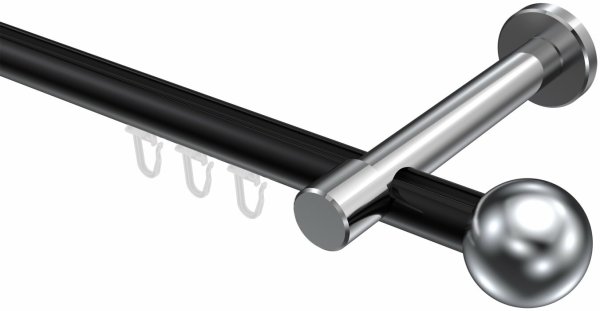 Innenlauf Gardinenstange Aluminium / Metall 20 mm Ø PRESTIGE - Luino Schwarz / Chrom 100 cm