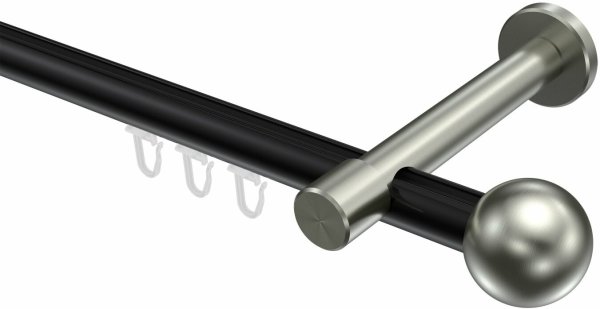 Innenlauf Gardinenstange Aluminium / Metall 20 mm Ø PRESTIGE - Luino Schwarz / Edelstahl-Optik 100 cm