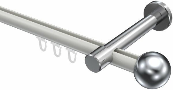 Innenlauf Gardinenstange Aluminium / Metall 20 mm Ø PRESTIGE - Luino Weiß / Chrom 100 cm