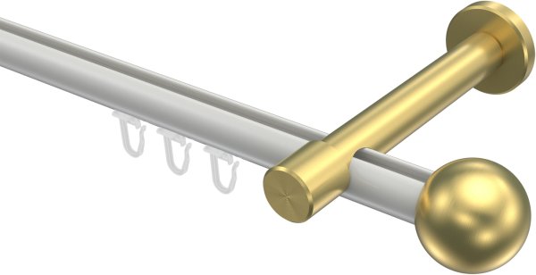 Innenlauf Gardinenstange Aluminium / Metall 20 mm Ø PRESTIGE - Luino Weiß / Messing-Optik 100 cm