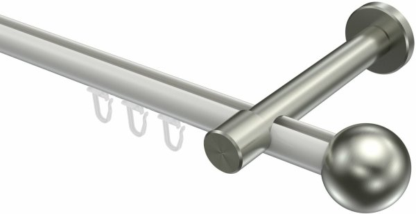 Innenlauf Gardinenstange Aluminium / Metall 20 mm Ø PRESTIGE - Luino Weiß / Edelstahl-Optik 100 cm