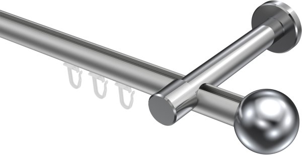 Innenlauf Gardinenstange Aluminium / Metall 20 mm Ø PRESTIGE - Luino Silbergrau / Chrom 100 cm