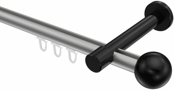 Innenlauf Gardinenstange Aluminium / Metall 20 mm Ø PRESTIGE - Luino Silbergrau / Schwarz 100 cm