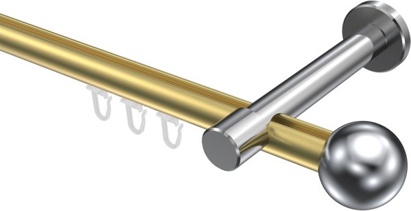 Innenlauf Gardinenstange Aluminium / Metall 20 mm Ø PRESTIGE - Luino Messing-Optik / Chrom 100 cm