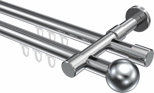 Innenlauf Gardinenstange Aluminium / Metall 20 mm Ø 2-läufig PRESTIGE - Luino Chrom 100 cm