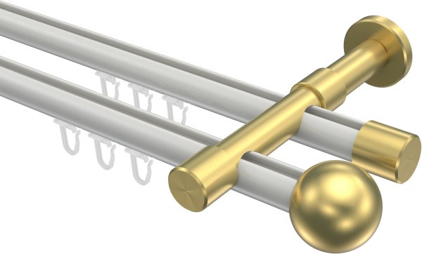 Innenlauf Gardinenstange Aluminium / Metall 20 mm Ø 2-läufig PRESTIGE - Luino Weiß / Messing-Optik 100 cm