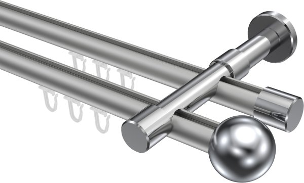 Innenlauf Gardinenstange Aluminium / Metall 20 mm Ø 2-läufig PRESTIGE - Luino Silbergrau / Chrom 100 cm
