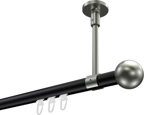 Innenlauf Gardinenstange Aluminium / Metall 20 mm Ø SONETTE - Luino Schwarz / Edelstahl-Optik 100 cm