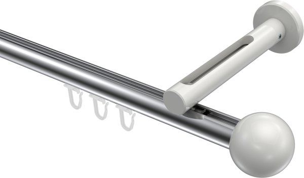 Innenlauf Gardinenstange Aluminium / Metall 20 mm Ø SITENO - Luino Chrom / Weiß 100 cm