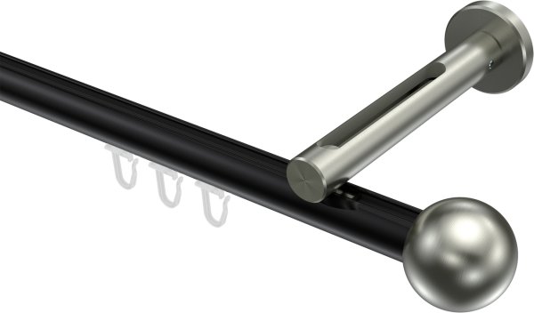 Innenlauf Gardinenstange Aluminium / Metall 20 mm Ø SITENO - Luino Schwarz / Edelstahl-Optik 100 cm