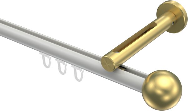 Innenlauf Gardinenstange Aluminium / Metall 20 mm Ø SITENO - Luino Weiß / Messing-Optik 100 cm