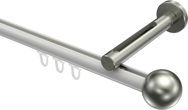 Innenlauf Gardinenstange Aluminium / Metall 20 mm Ø SITENO - Luino Weiß / Edelstahl-Optik 100 cm