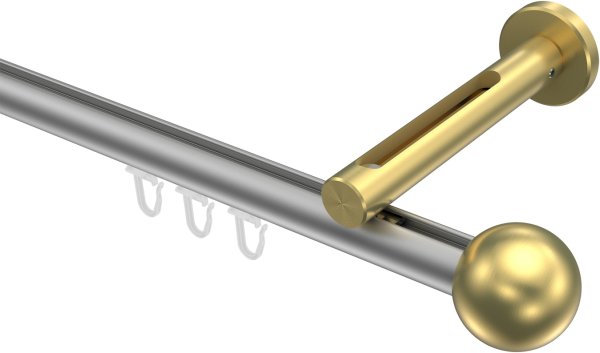 Innenlauf Gardinenstange Aluminium / Metall 20 mm Ø SITENO - Luino Silbergrau / Messing-Optik 100 cm