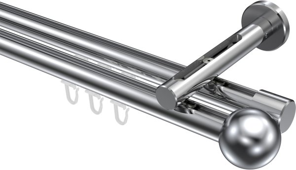 Innenlauf Gardinenstange Aluminium / Metall 20 mm Ø 2-läufig SITENO - Luino Chrom 100 cm
