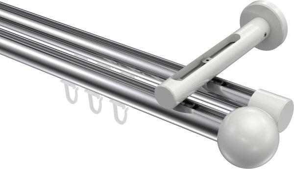 Innenlauf Gardinenstange Aluminium / Metall 20 mm Ø 2-läufig SITENO - Luino Chrom / Weiß 100 cm